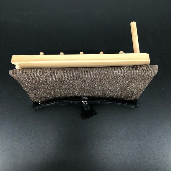 MNG Mango Shimmery Gold Black Envelope Tassel Convertible Clutch - Picture 5 of 14